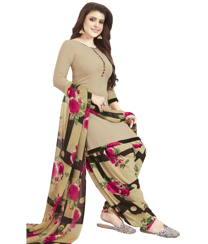     			Tendisha Unstitched Crepe Printed Dress Material - Beige ( Pack of 1 )