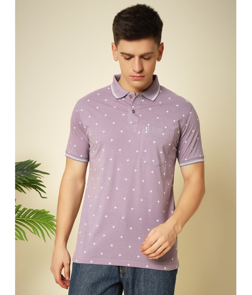     			UNIBERRY Pack of 1 Cotton Blend Regular Fit Printed Half Sleeves Men's Polo T Shirt ( Lavender )