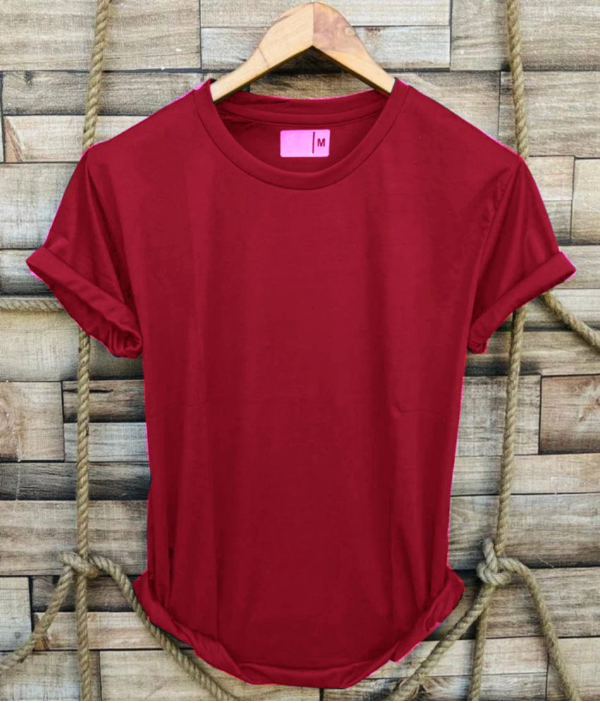     			nikline Polyester Regular Fit Solid Half Sleeves Men's Round T-Shirt - Maroon ( Pack of 1 )