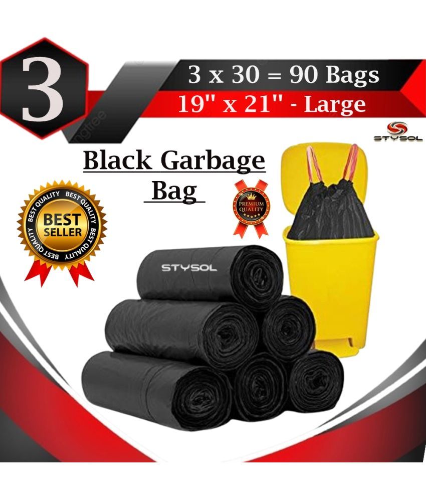     			90 Bags (3 Rolls) Premium Biodegradable Garbage Bags 19 X 21 Inches (Medium Size)  Dustbin Bag/Trash Bag - Black Color Pack of 3