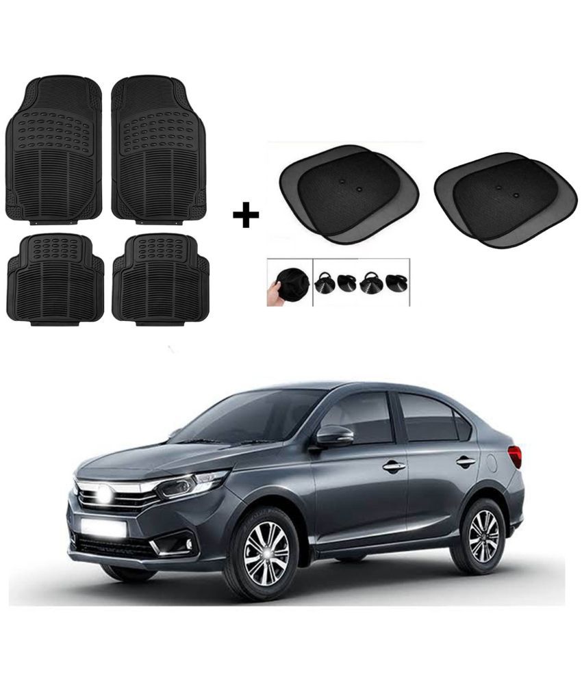     			ARLOOK Car Rubber Foot Mat (Set Of 4) + Sunshades (Set Of 4) For Honda Amaze  (All Models)