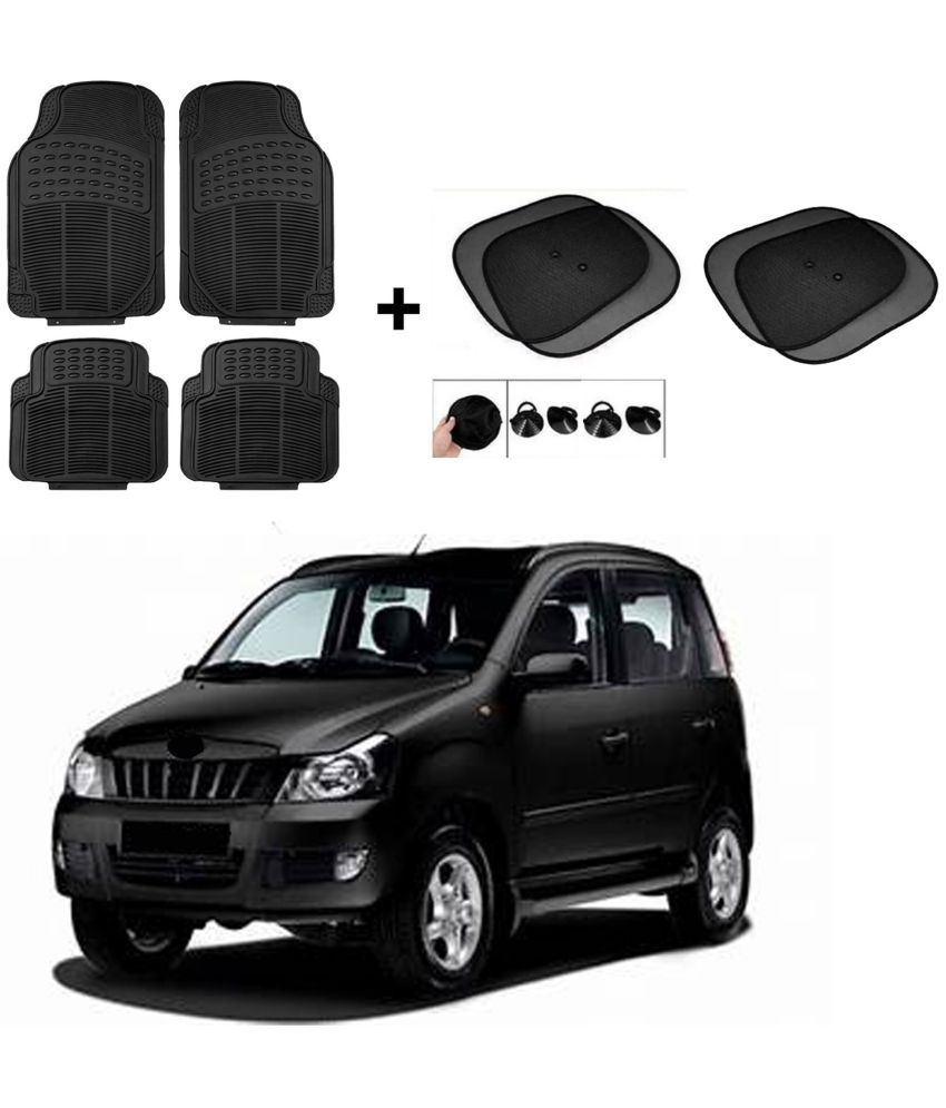     			ARLOOK Car Rubber Foot Mat (Set Of 4) + Sunshades (Set Of 4) For Mahindra Quanto  (All Models)