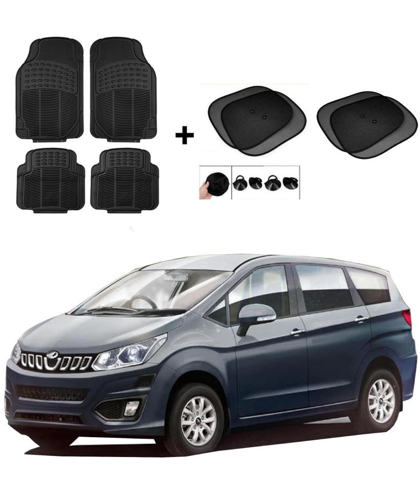     			ARLOOK Car Rubber Foot Mat (Set Of 4) + Sunshades (Set Of 4) For Mahindra U321  (All Models)