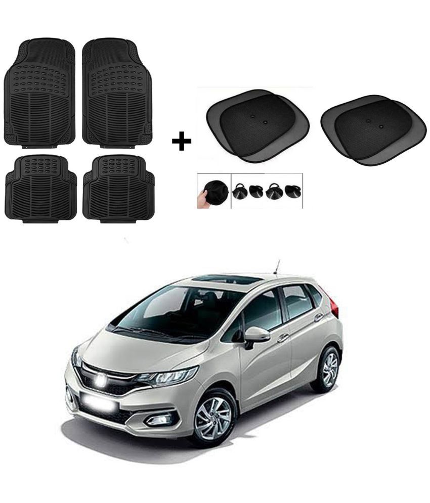     			ARLOOK Car Rubber Foot Mat (Set Of 4) + Sunshades (Set Of 4) For Honda Jazz  (All Models)