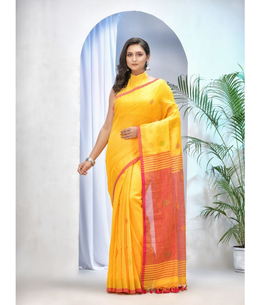     			Desh Bidesh Cotton Printed Saree With Blouse Piece ( Yellow , Pack of 1 )