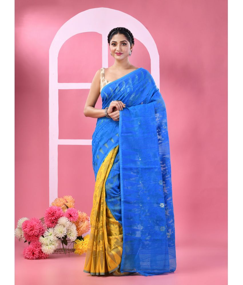     			Desh Bidesh Cotton Self Design Saree Without Blouse Piece ( SkyBlue , Pack of 1 )