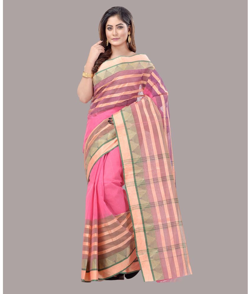     			Desh Bidesh Cotton Striped Saree Without Blouse Piece ( Pink , Pack of 1 )