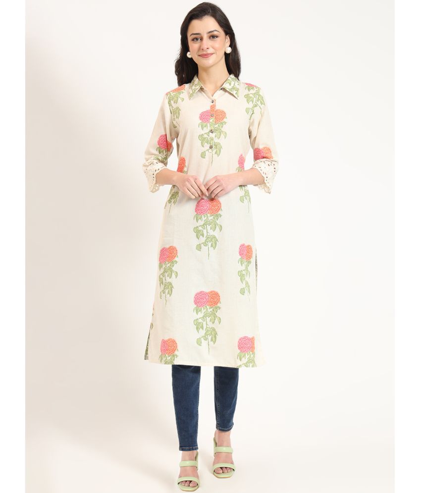     			Divena Pack of 1 Cotton Printed Straight Women's Kurti - ( Cream )