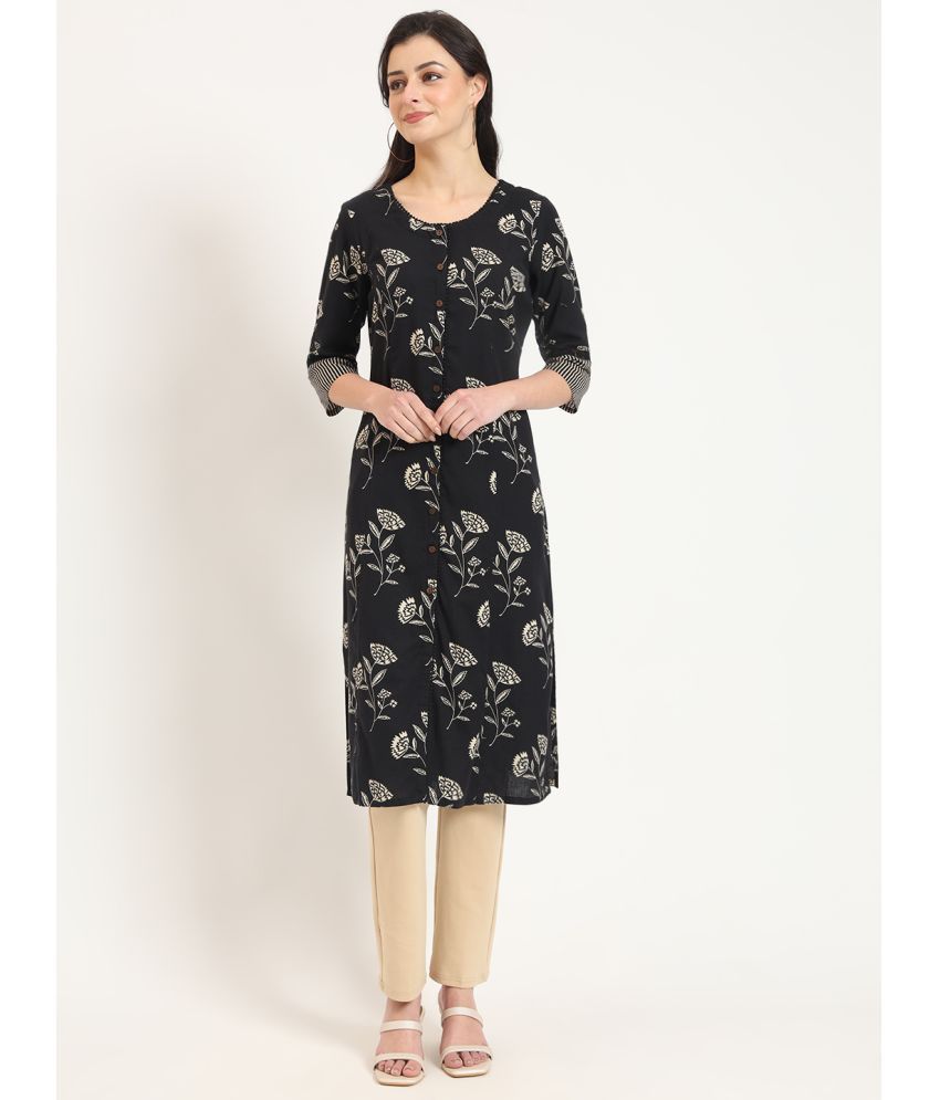     			Divena Pack of 1 Cotton Printed A-Line Women's Kurti - ( Black )