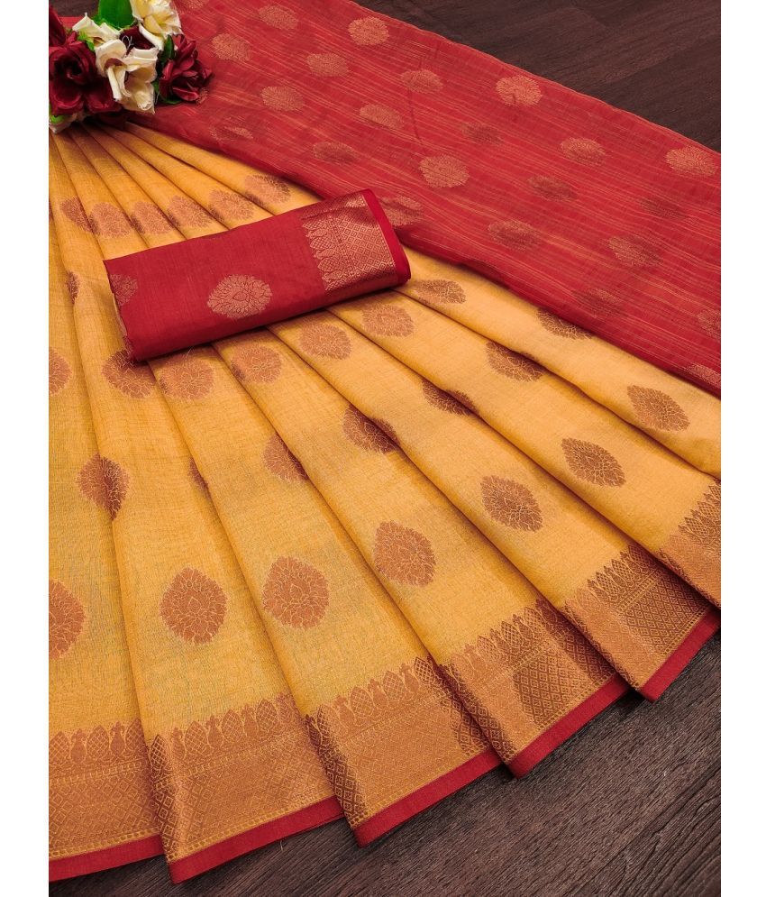     			IndShopMart Cotton Silk Woven Saree With Blouse Piece ( Yellow , Pack of 1 )