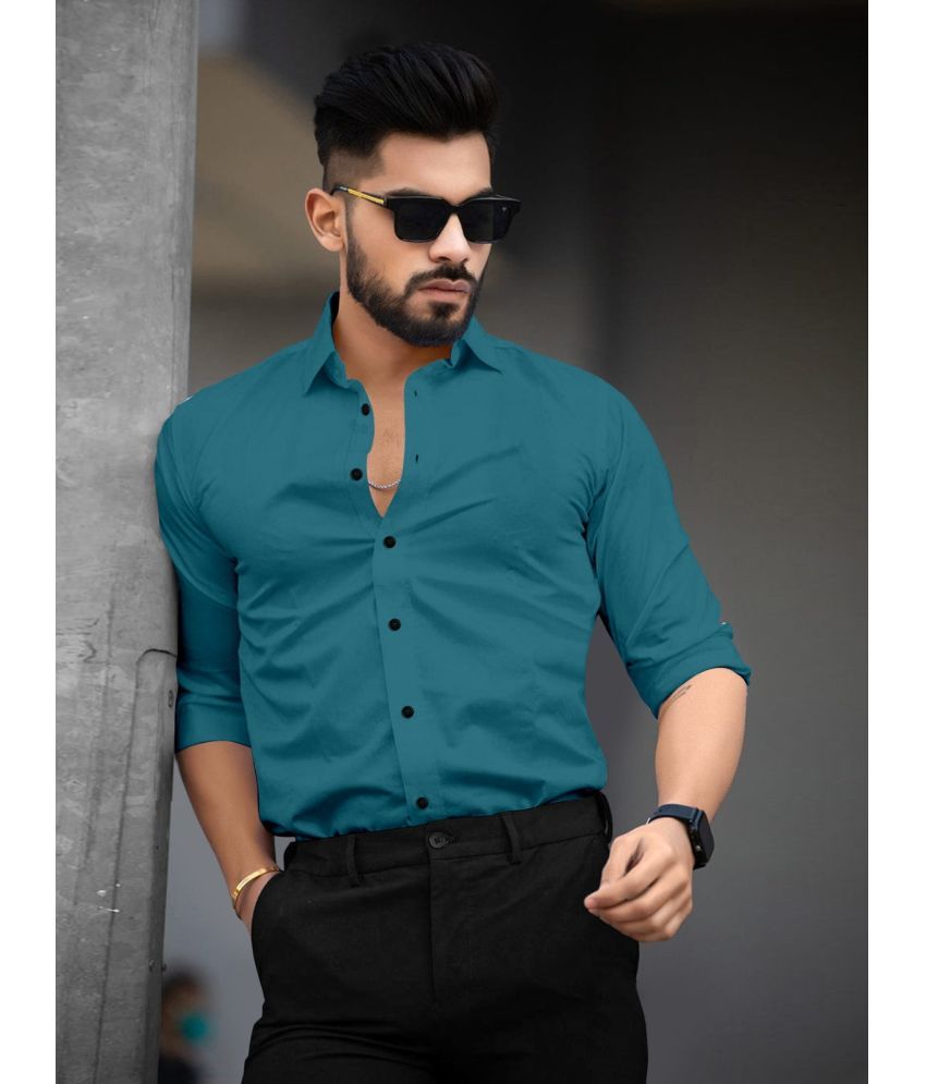     			Laadli Cotton Blend Regular Fit Full Sleeves Men's Formal Shirt - Teal ( Pack of 1 )