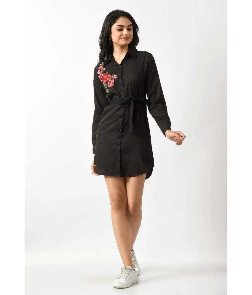     			Lihana Crepe Embroidered Above Knee Women's Shirt Dress - Black ( Pack of 1 )