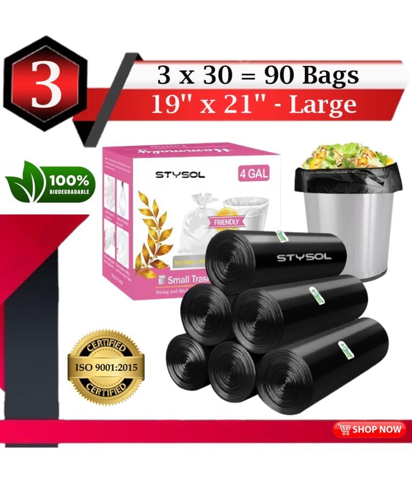     			OXO - Biodegradable Garbage Bags (Medium) Size 19 x 21 Inches 3 Rolls 90 Bags Dustbin Bag/Trash Bag - Black Color