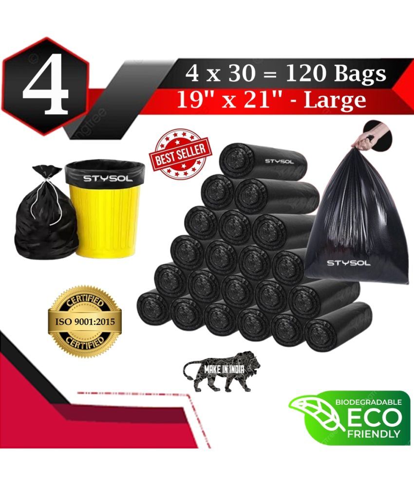     			OXO - Biodegradable Garbage Bags (Medium) Size 19 x 21 Inches 4 Rolls 120 Bags Dustbin Bag/Trash Bag - Black Color