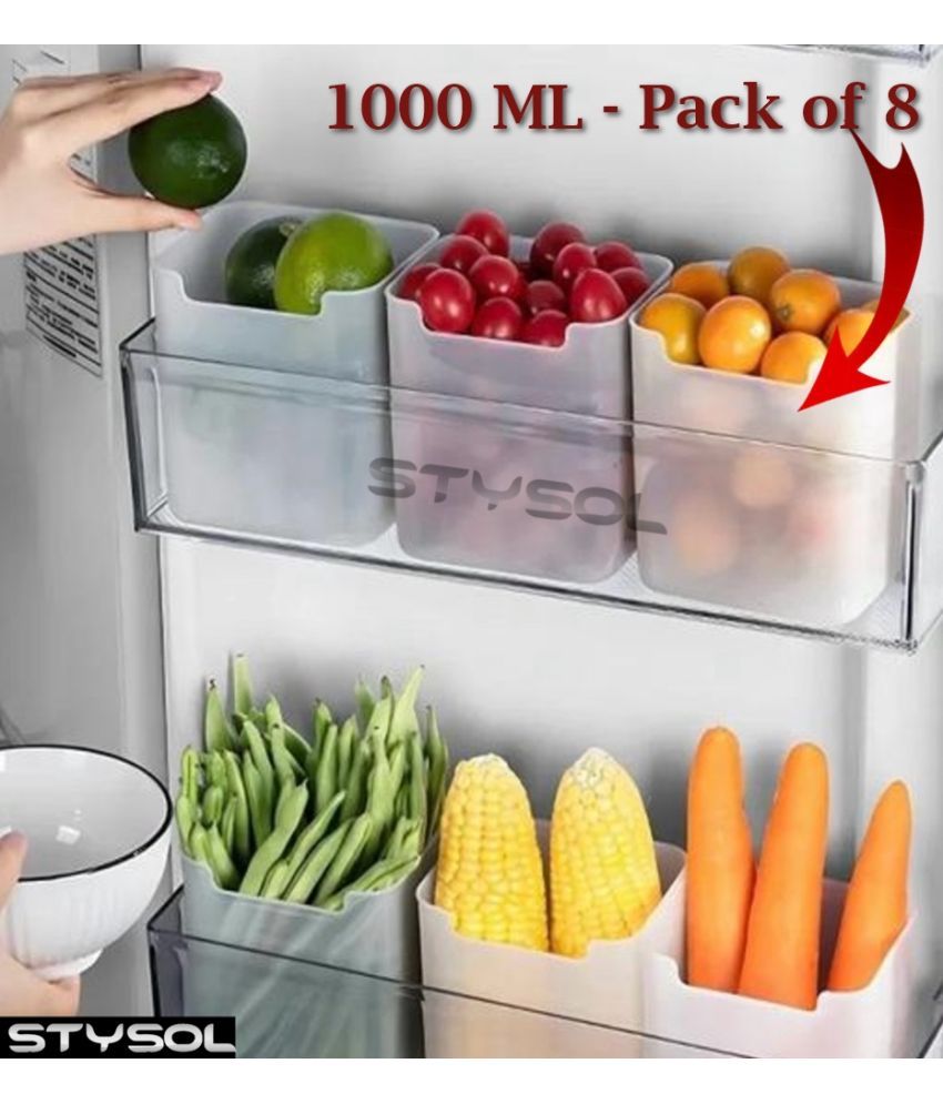     			Stysol Fridge container Plastic White Multi-Purpose Container ( Set of 8 )