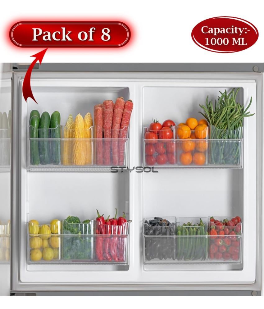     			Stysol Fridge container Plastic White Multi-Purpose Container ( Set of 8 )