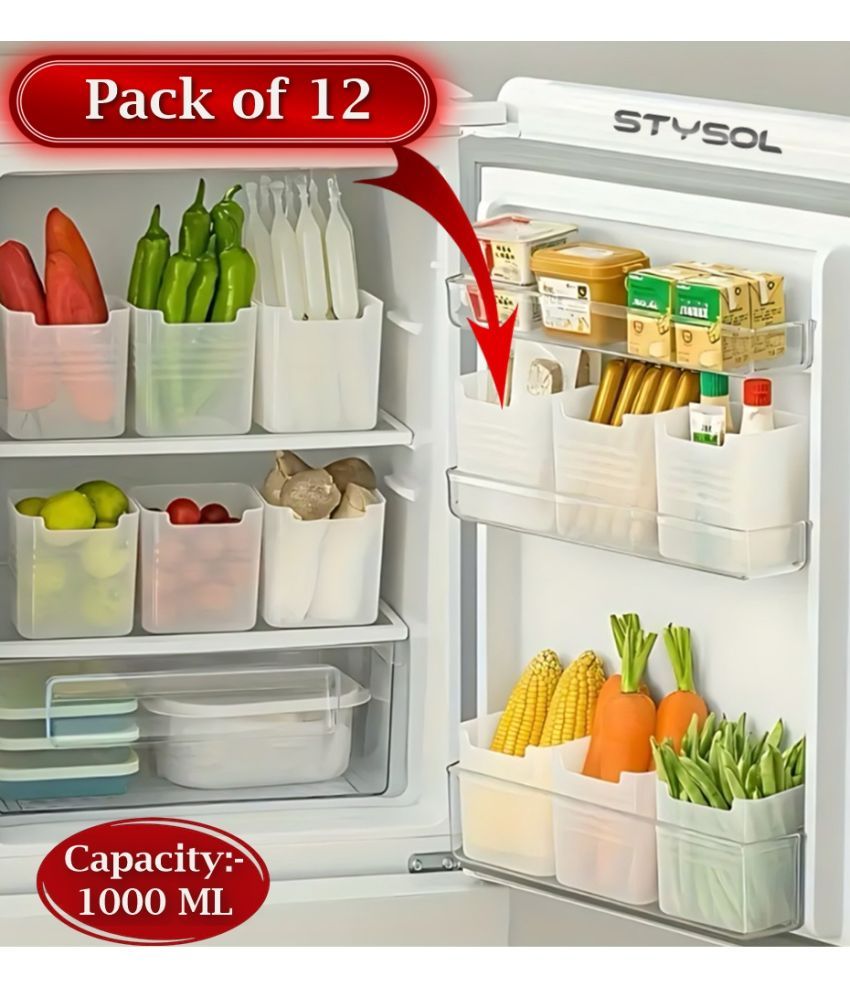     			Stysol Fridge container Plastic White Multi-Purpose Container ( Set of 12 )