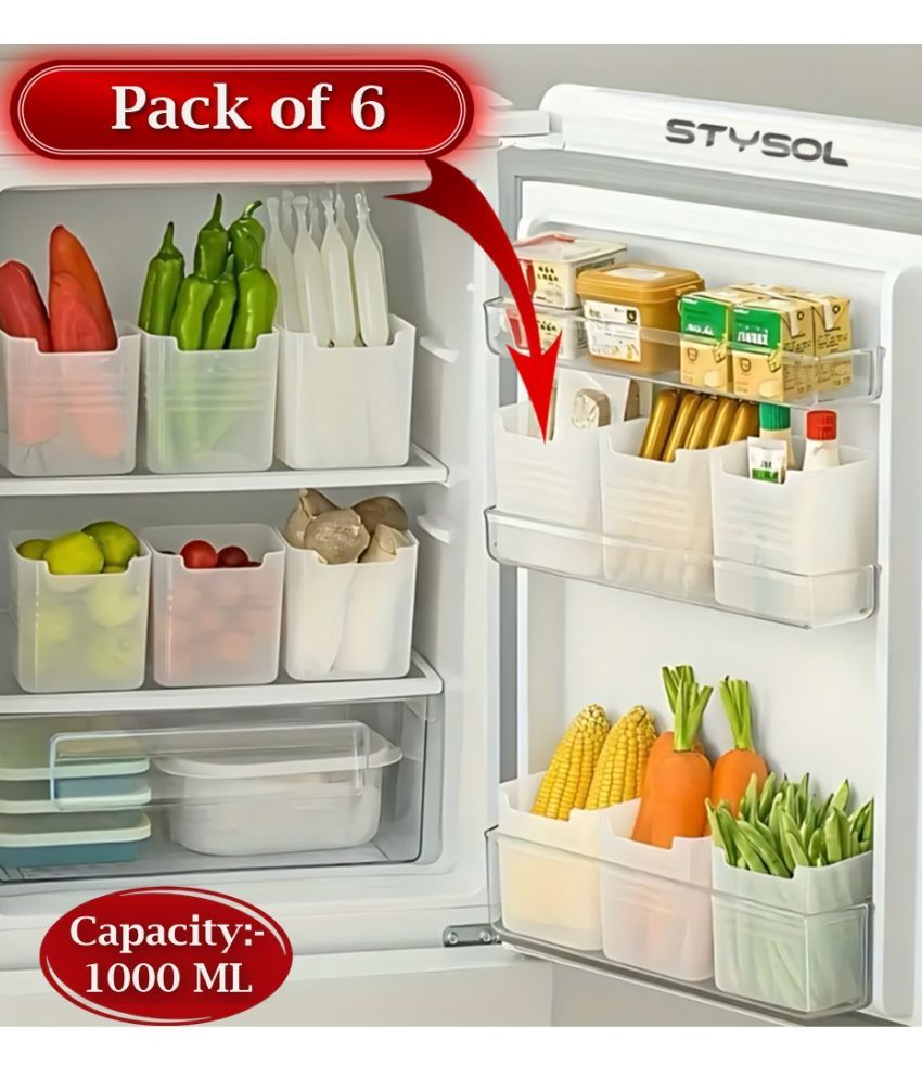     			Stysol Fridge container Plastic White Multi-Purpose Container ( Set of 6 )