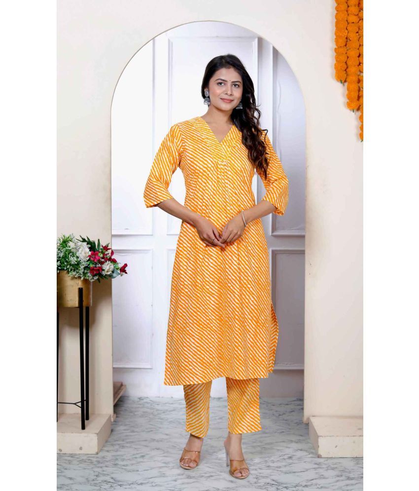     			Angiya Rayon Printed Kurti With Palazzo Women's Stitched Salwar Suit - Yellow ( Pack of 1 )