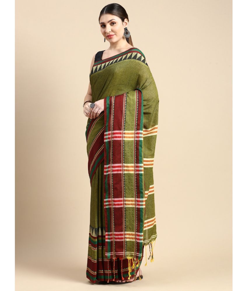     			Desh Bidesh Cotton Woven Saree With Blouse Piece ( Green , Pack of 1 )