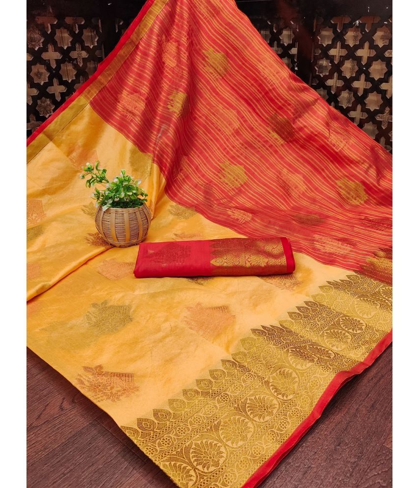     			IndShopMart Cotton Silk Woven Saree With Blouse Piece ( Yellow , Pack of 1 )