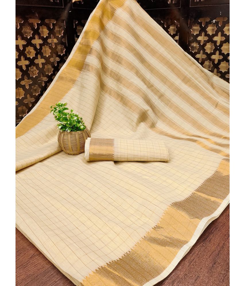     			IndShopMart Cotton Silk Woven Saree With Blouse Piece ( Beige , Pack of 1 )