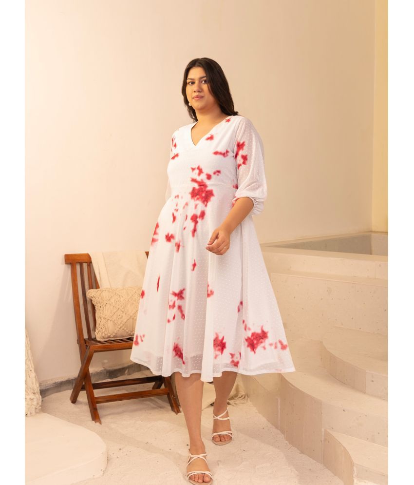     			Janasya Georgette Dyed Calf-Length Women's Fit & Flare Dress - Off White ( Pack of 1 )