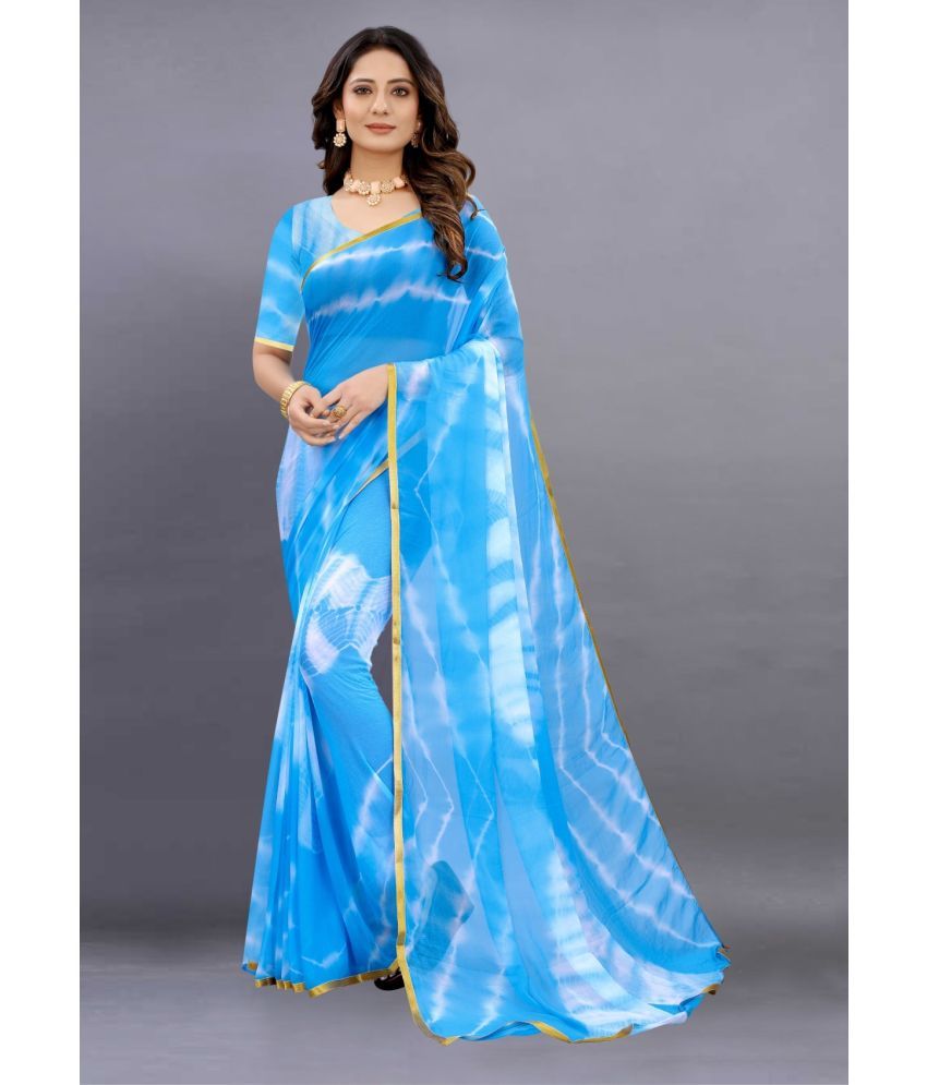     			KV Fashion Chiffon Printed Saree With Blouse Piece ( Turquoise , Pack of 1 )