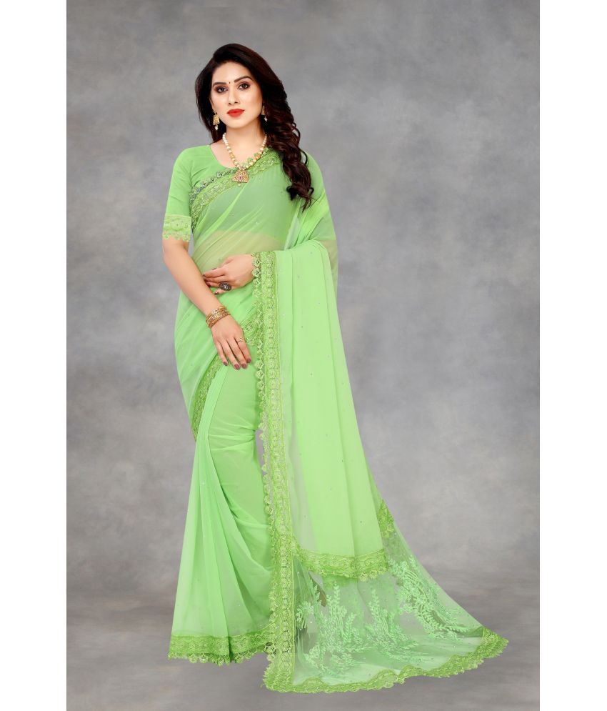     			KV Fashion Georgette Embroidered Saree With Blouse Piece ( Sea Green , Pack of 1 )