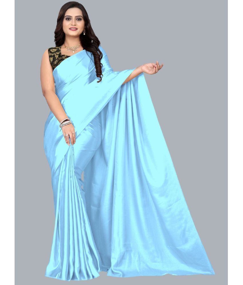     			KV Fashion Satin Embellished Saree With Blouse Piece ( SkyBlue , Pack of 1 )