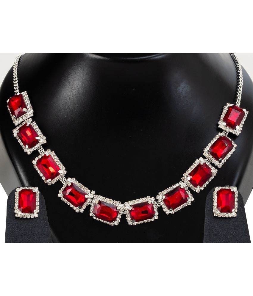     			Lily Red Brass Necklace Set ( Pack of 1 )