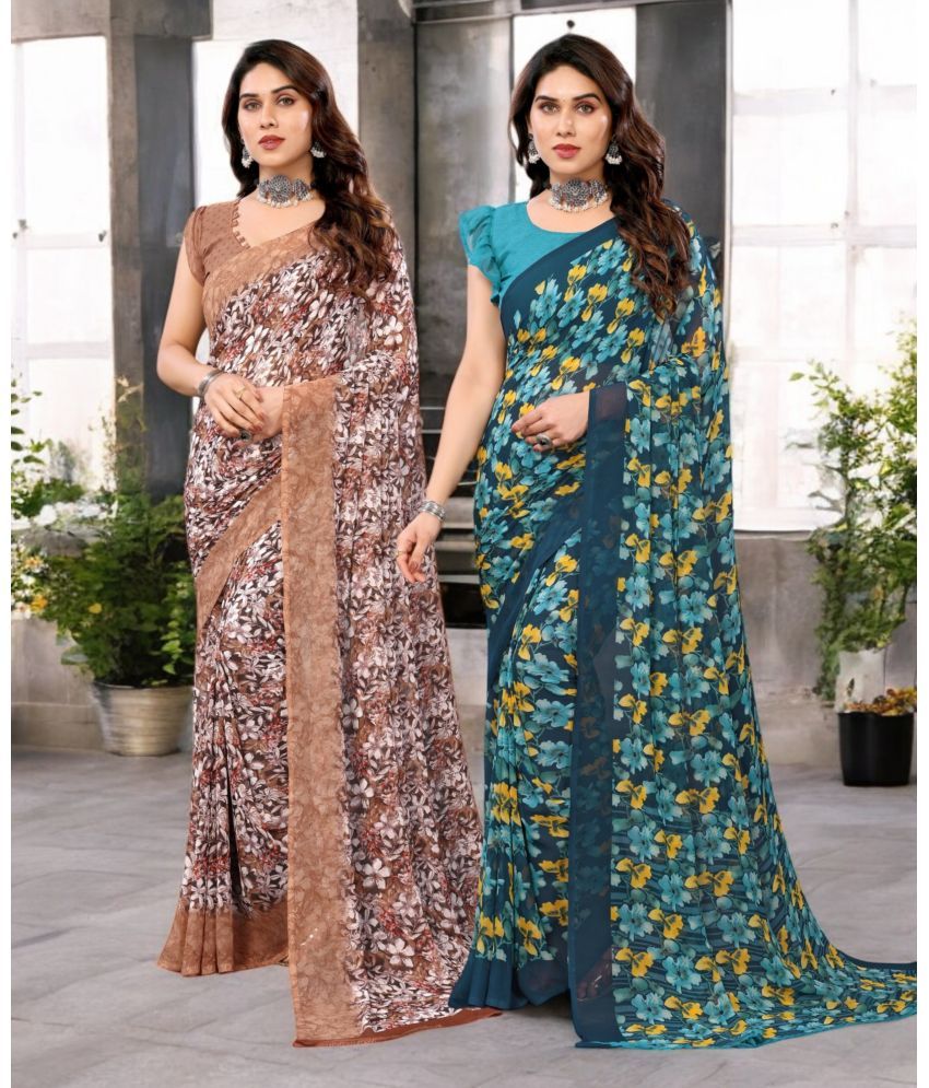     			TTH Georgette Printed Saree Without Blouse Piece ( Multicolor 2 , Pack of 2 )