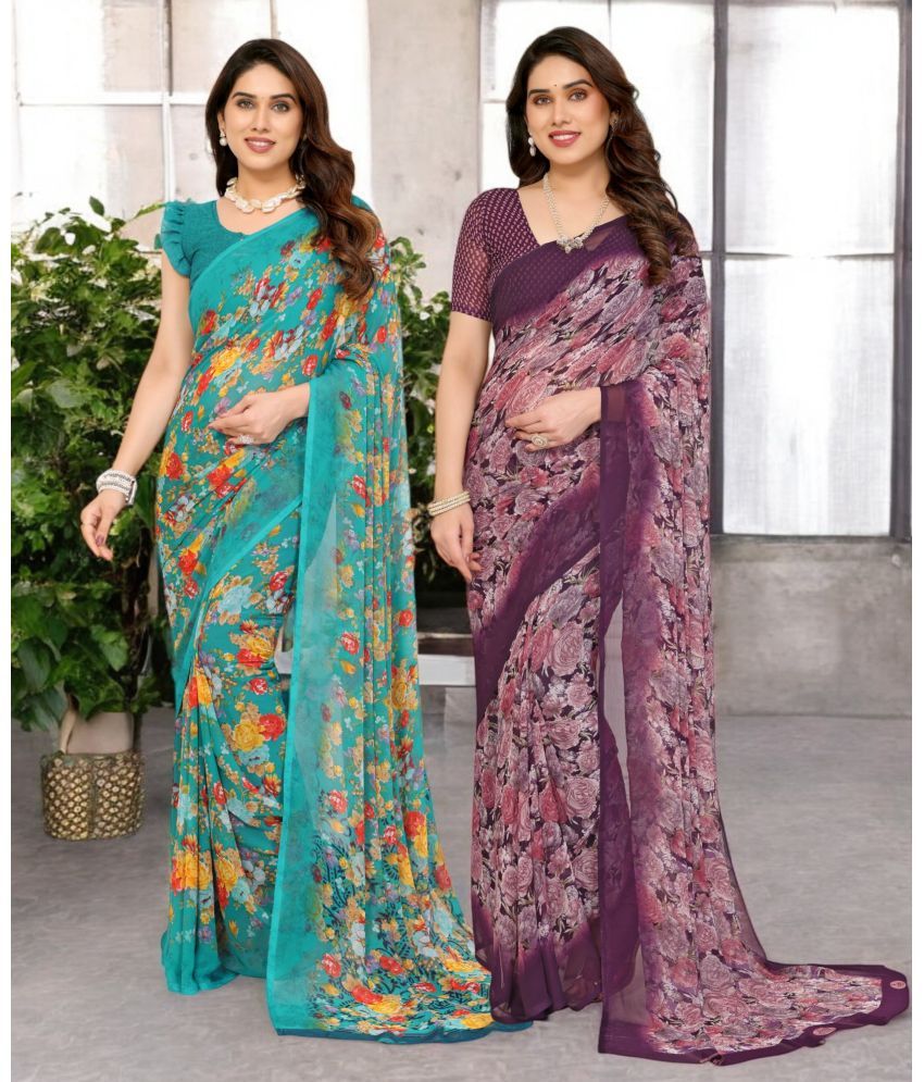     			TTH Georgette Printed Saree Without Blouse Piece ( Multicolor 11 , Pack of 2 )