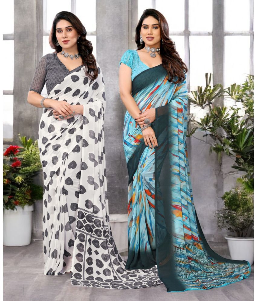     			TTH Georgette Printed Saree Without Blouse Piece ( Multicolor 10 , Pack of 2 )