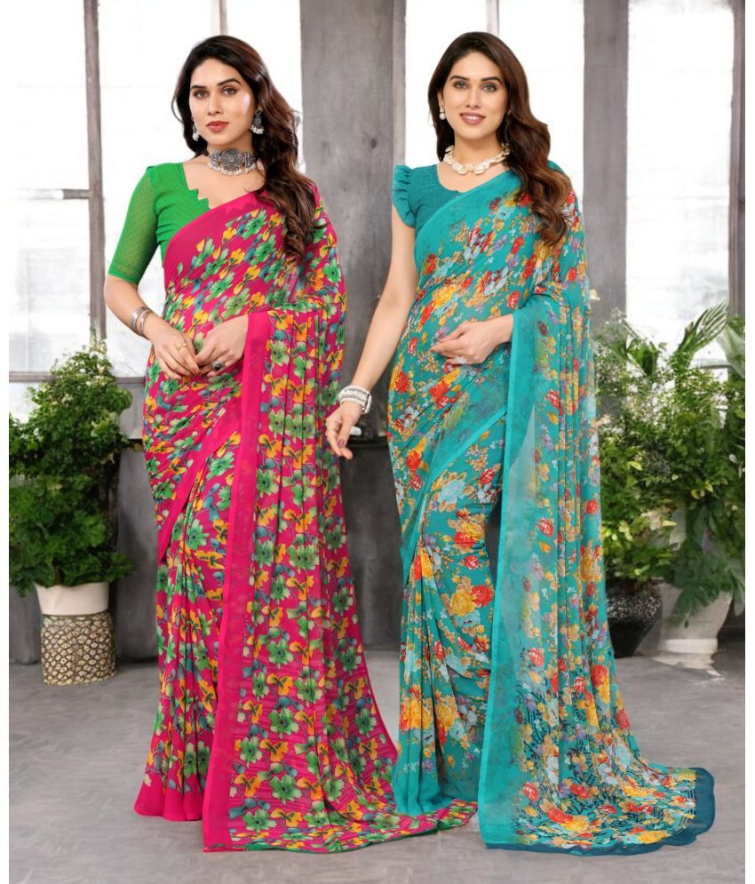     			TTH Georgette Printed Saree Without Blouse Piece ( Multicolor 3 , Pack of 2 )