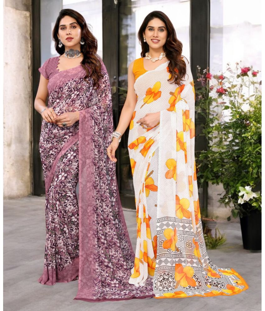     			TTH Georgette Printed Saree Without Blouse Piece ( Multicolor 15 , Pack of 2 )