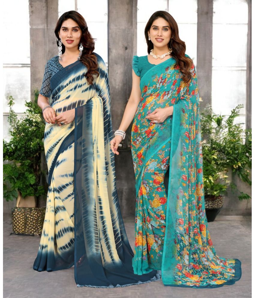     			TTH Georgette Printed Saree Without Blouse Piece ( Multicolor 10 , Pack of 2 )