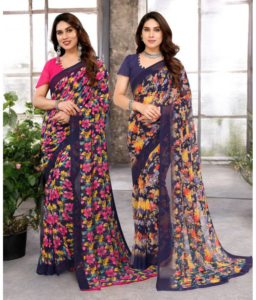     			TTH Georgette Printed Saree Without Blouse Piece ( Multicolor 2 , Pack of 2 )