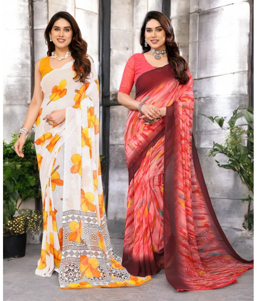     			TTH Georgette Printed Saree Without Blouse Piece ( Multicolor 4 , Pack of 2 )