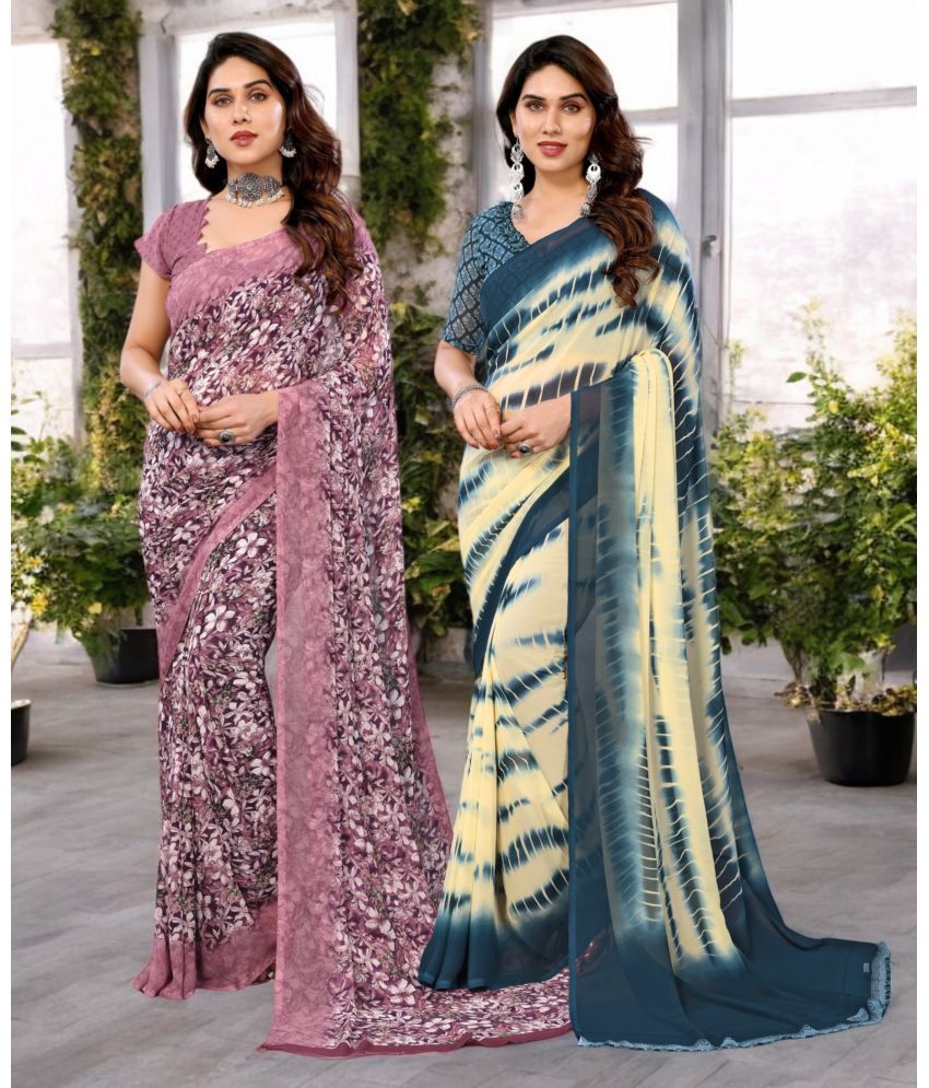     			TTH Georgette Printed Saree Without Blouse Piece ( Multicolor 10 , Pack of 2 )