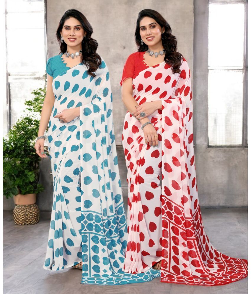     			TTH Georgette Printed Saree Without Blouse Piece ( Multicolor 5 , Pack of 2 )