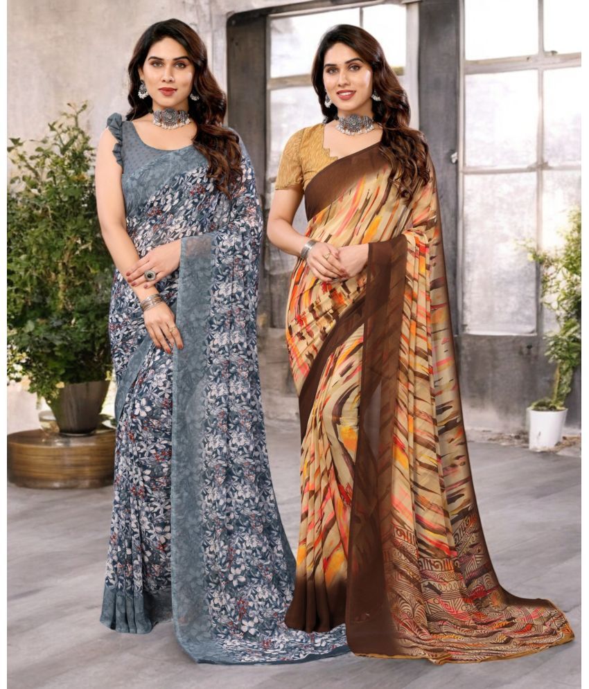     			TTH Georgette Printed Saree Without Blouse Piece ( Multicolor 5 , Pack of 2 )