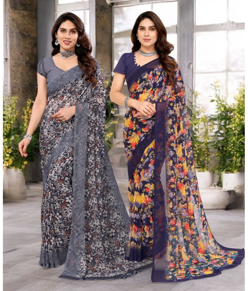     			TTH Georgette Printed Saree Without Blouse Piece ( Multicolor 5 , Pack of 2 )