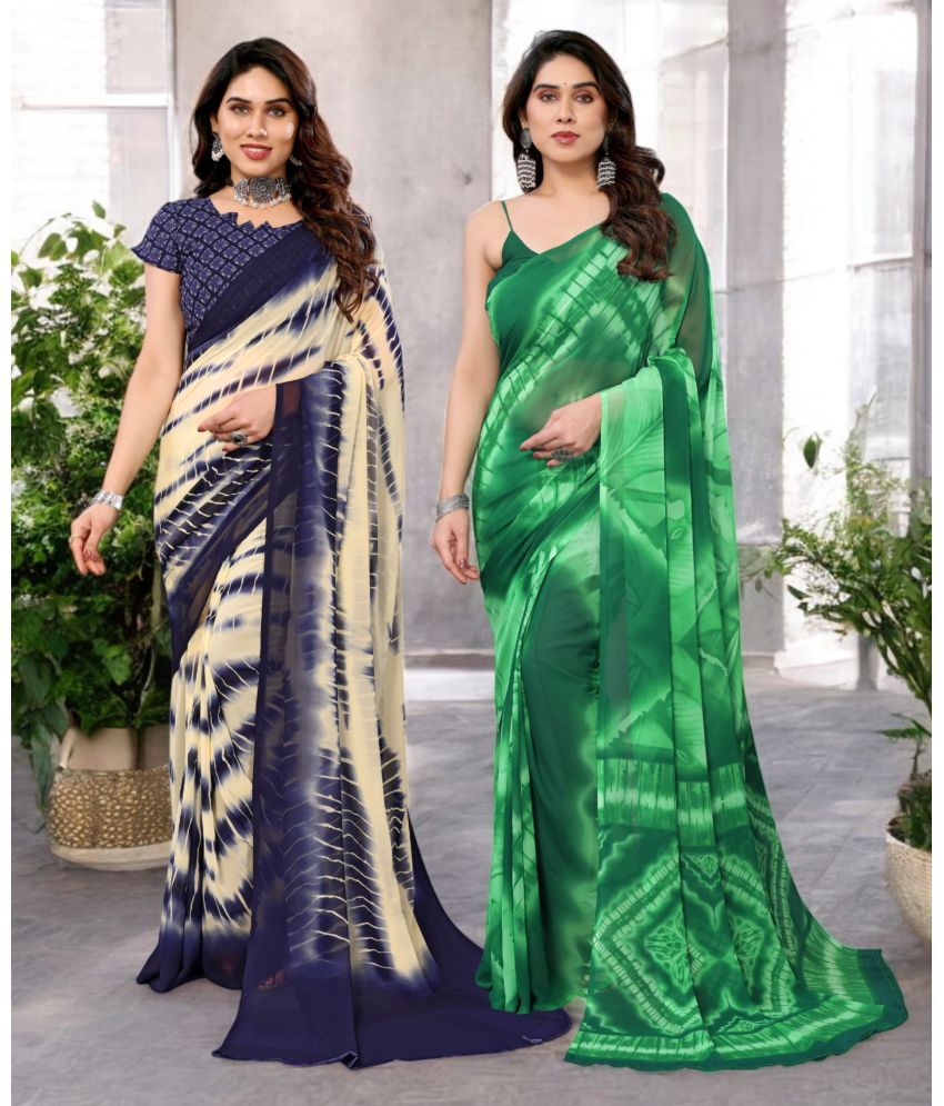     			TTH Georgette Printed Saree Without Blouse Piece ( Multicolor 3 , Pack of 2 )