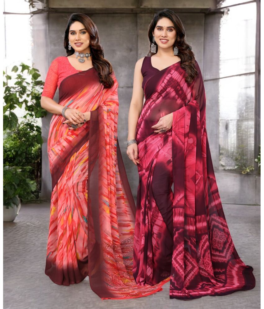     			TTH Georgette Printed Saree Without Blouse Piece ( Multicolor 17 , Pack of 2 )