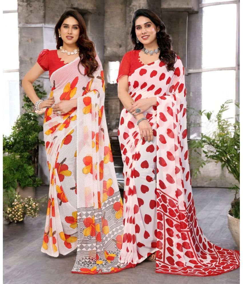     			TTH Georgette Printed Saree Without Blouse Piece ( Multicolor 10 , Pack of 2 )