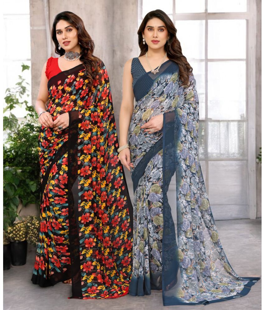     			TTH Georgette Printed Saree Without Blouse Piece ( Multicolor 9 , Pack of 2 )