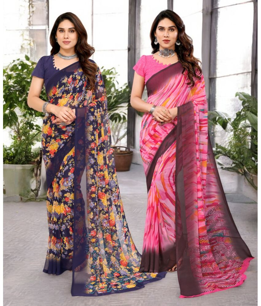     			TTH Georgette Printed Saree Without Blouse Piece ( Multicolor 1 , Pack of 2 )