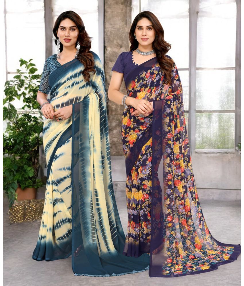     			TTH Georgette Printed Saree Without Blouse Piece ( Multicolor 8 , Pack of 2 )