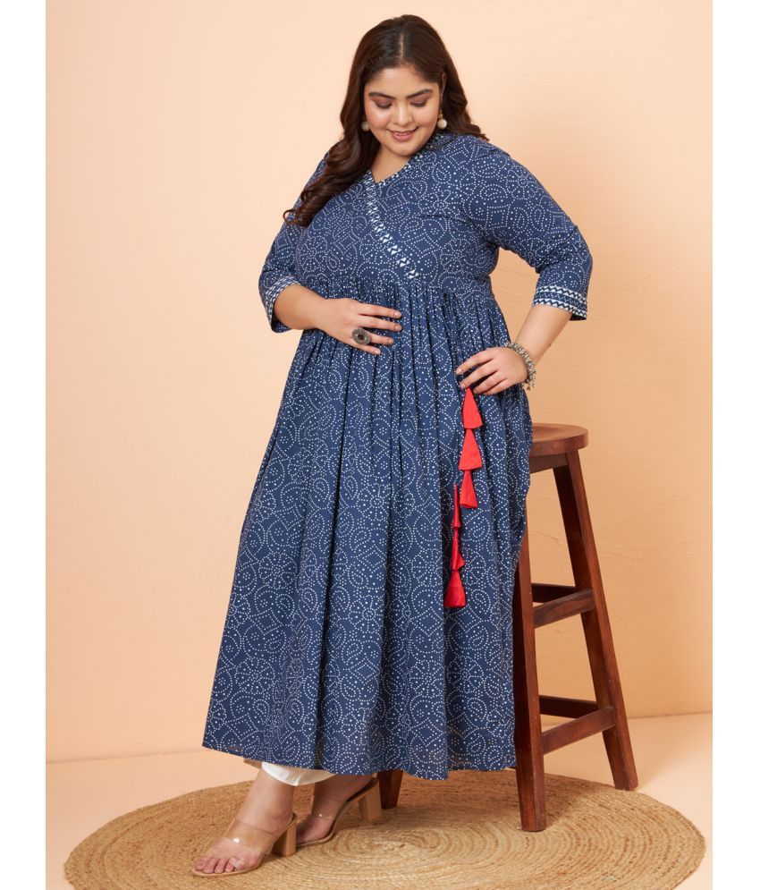     			Tissu Pack of 1 Cotton Printed Angrakha Women's Kurti - ( Navy )